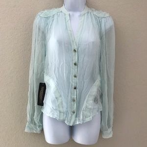 NWT Bebe Sheer Aqua Button-up Blouse size Small